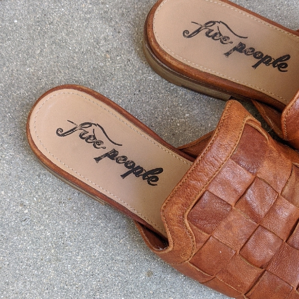 ❤️ Free People Italian Leather Maya Woven Mules Brown sz. 37 - Picture 4 of 12